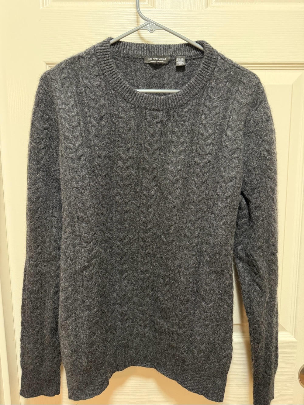 Saks Fifth Avenue Men's-Style Dark Gray Cable Crew Sweater